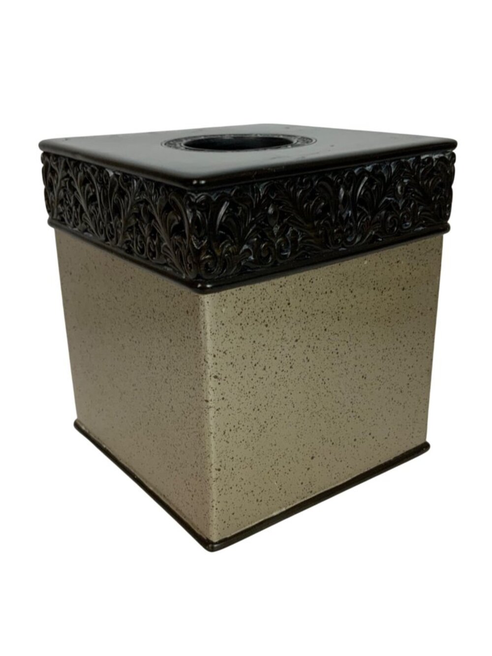 Croscill Argosy Tissue Box Cover Hand Painted Resin Square Brown Gold Speckled